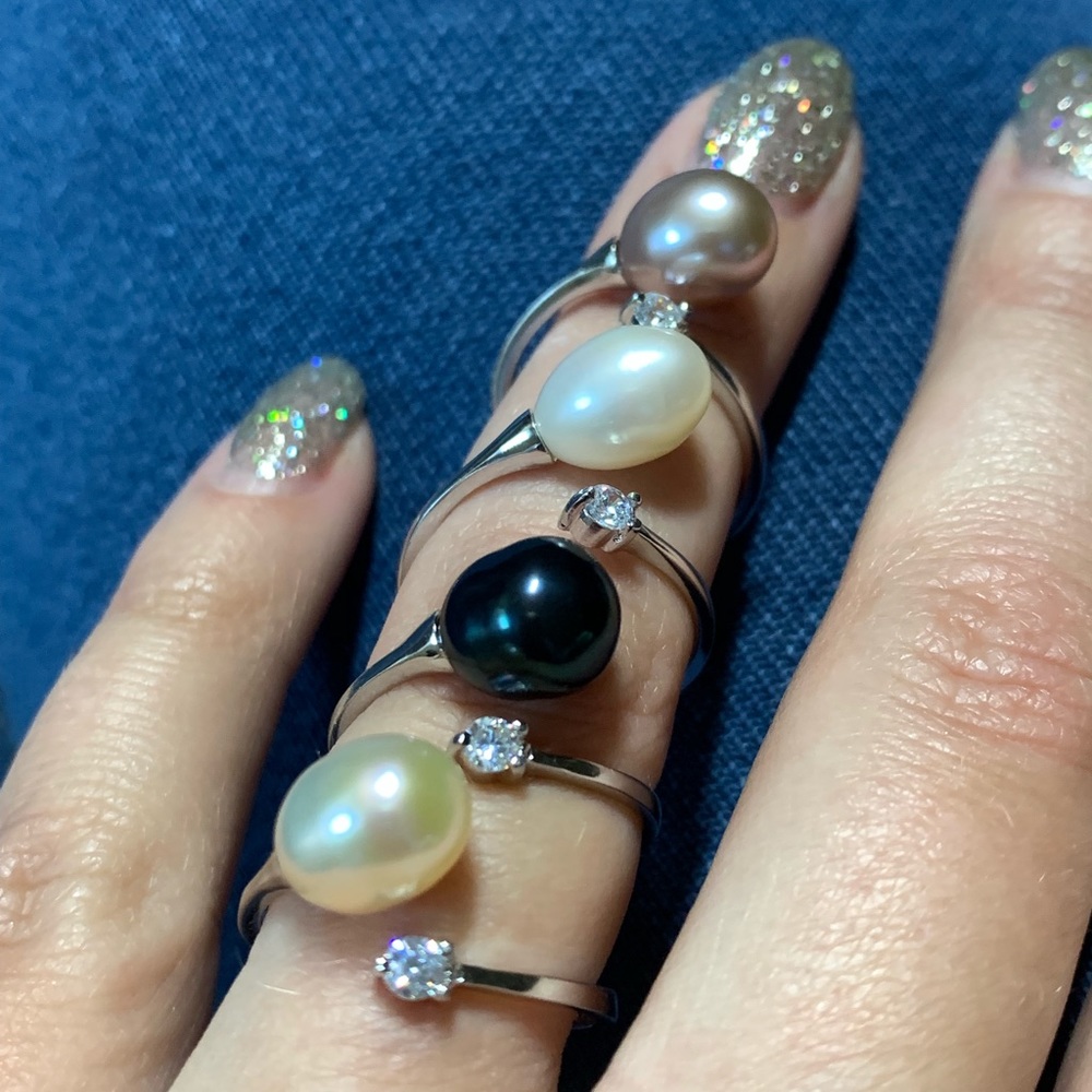 🌟 Natural Freshwater Pearl S925 CZ Adjustable Ring - Picture 3 of 5